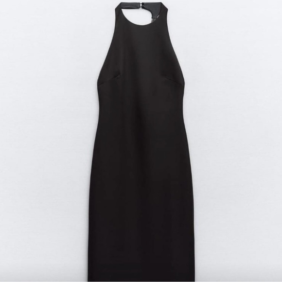 Zara Woman Rhinestone Shiny Back Cord Details Black Halter Dress Size M - Picture 12 of 15